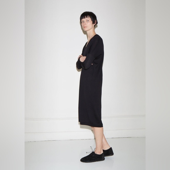 6397 Extra Fine Merino Wool V Neck Sweater Dress Navy Blue Size XS EUC - Picture 2 of 7